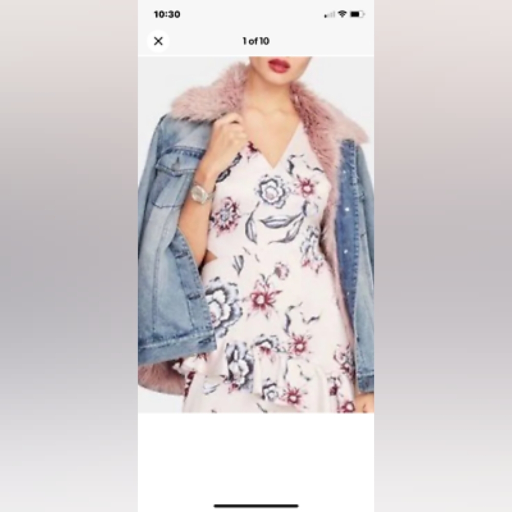 Fits XXL Stylish Denim Jacket with Pink Faux Fur Collar
